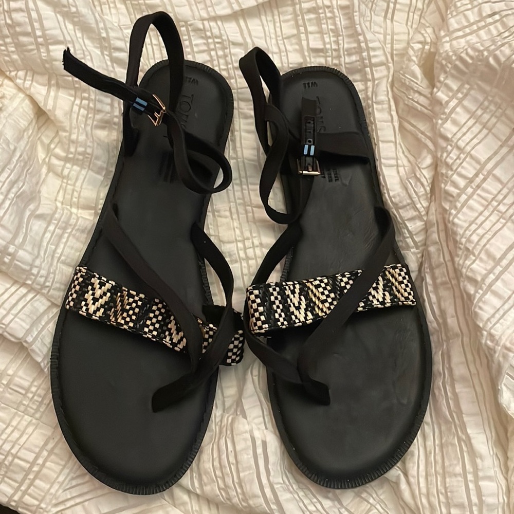 Toms Lexie Black Canvas/Geometric Woven Sandal. Size 11. NWOT🔹FIRM🔹 - Picture 1 of 13